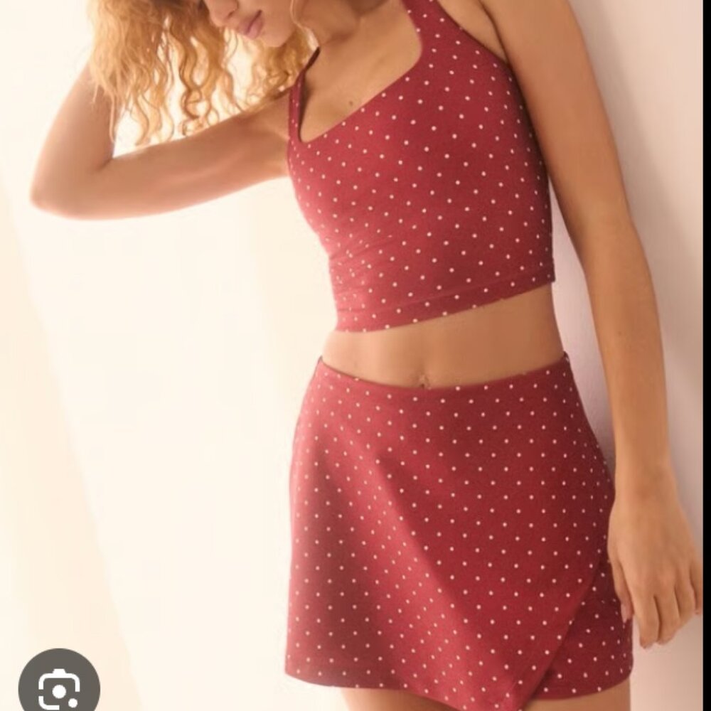 Abercrombie YPB sculptLUX Burgundy Polka Dot Tank Top & Skort Set Size M